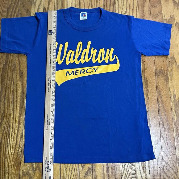 Vintage Russell Athletic Waldron Mercy Blue T-Shirt Sz Small 1990’s Made In USA - Picture 4 of 5